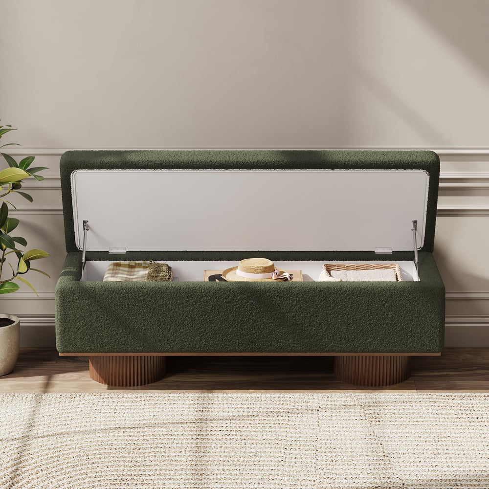Teddy Fabric Fluffy Faux Fur Flip Top Wood Storage Entryway Bench window image