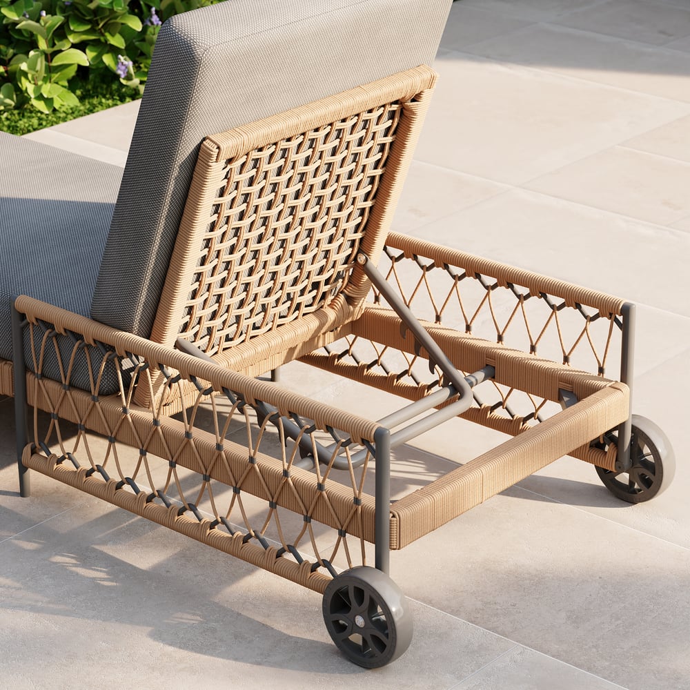Ropipe Outdoor Rope-Woven Lounge Chair with Adjustable Backrest & Wheels in Dark Gray window image