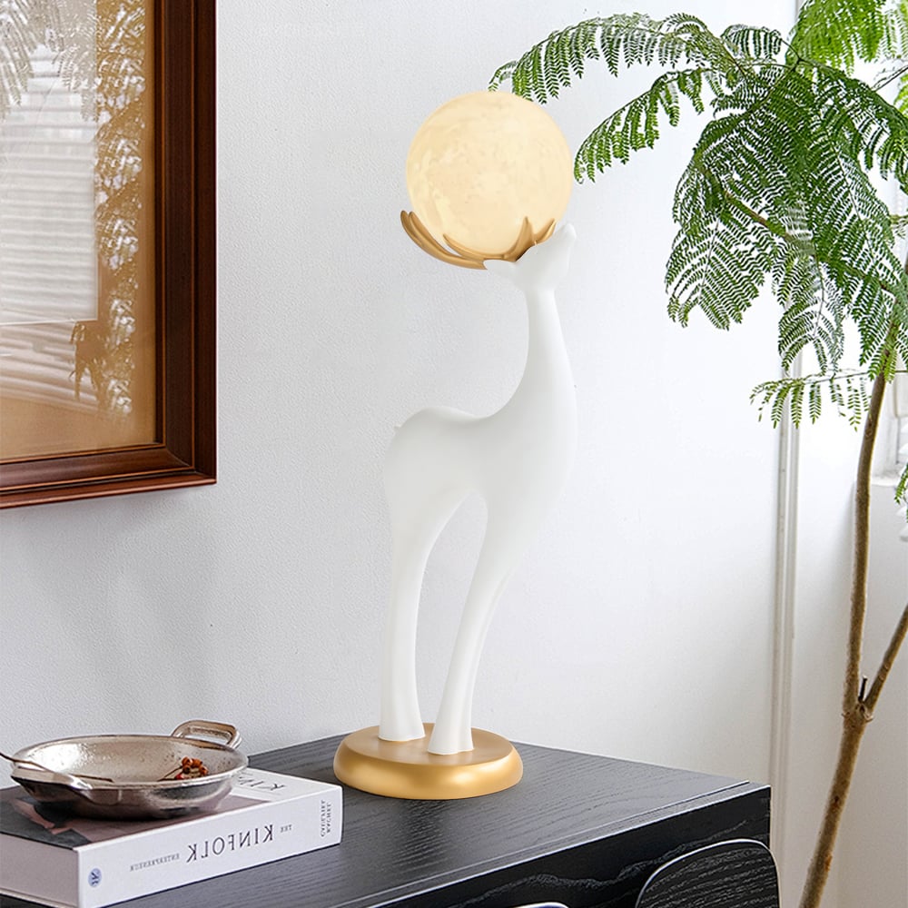 Lampadaire moderne en résine en forme de cerf avec télécommande – 76 cm de hauteur avec boule lumineuse image de fenêtre