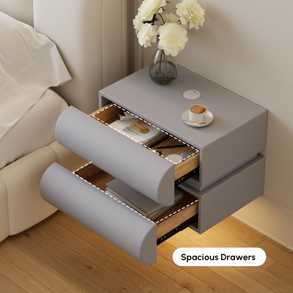 Humply Leather Floating Smart Nightstand with 2 Drawers window image