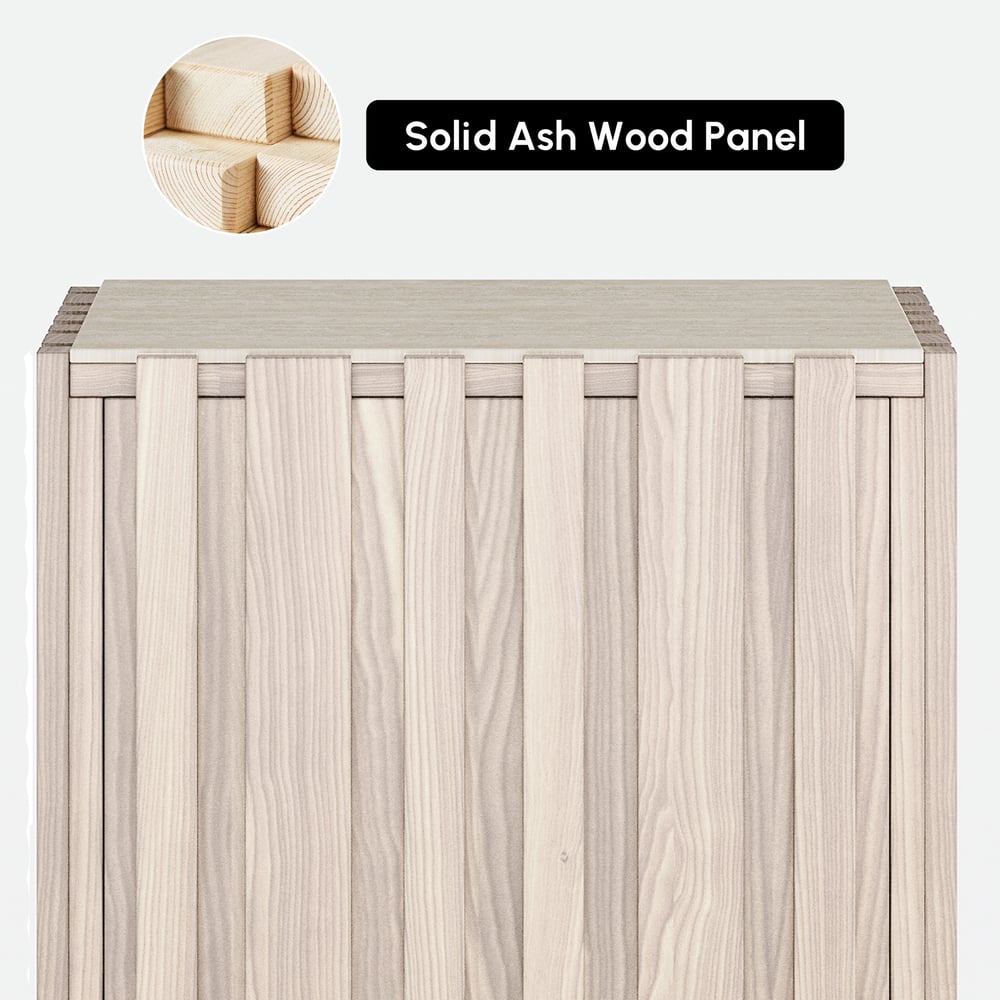Aura Ash Wood Fluted Washwhite Side Table with Sintered Stone Top window image