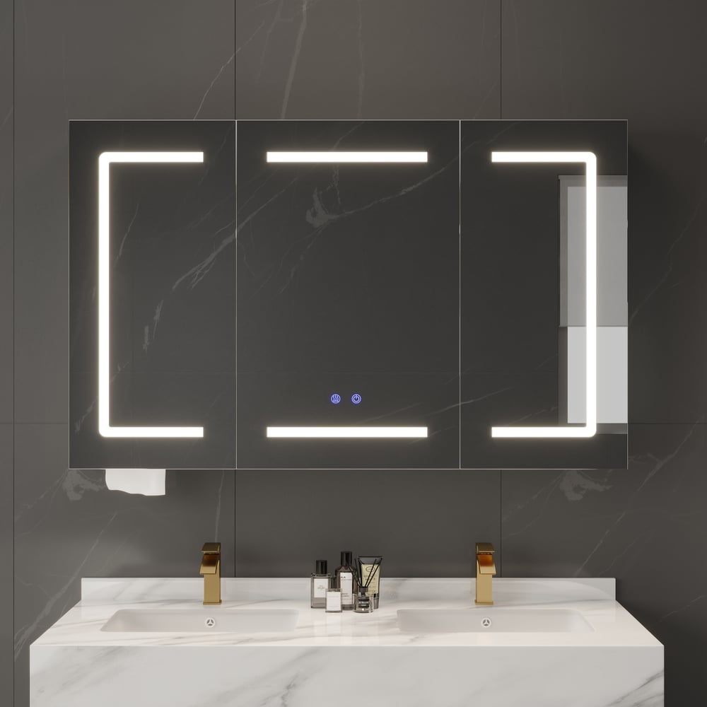 47" LED Bathroom Medicine Cabinet Dimmable with Defogger, Tissue Slot and Outlet window image