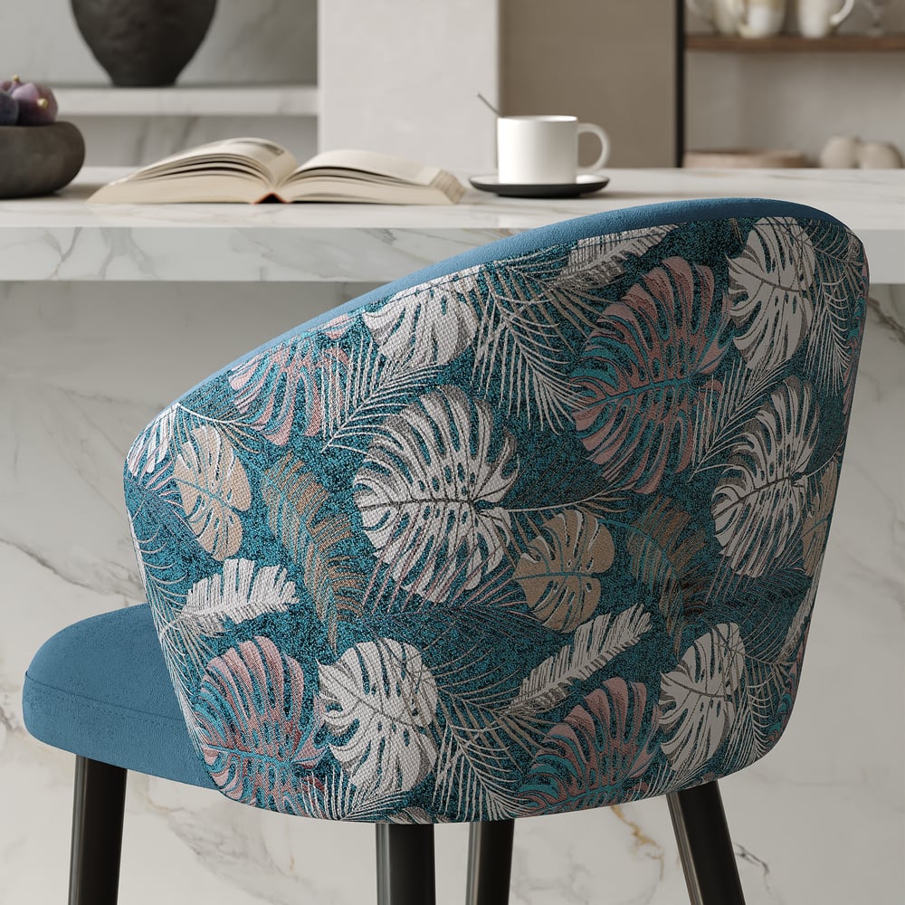 Modern Blue Velvet Counter Stool with Upholstered, 1 Piece window image