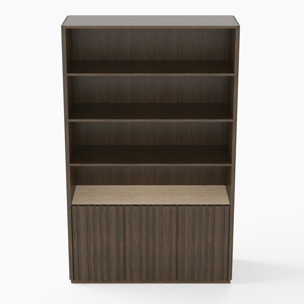 Aura 47" Ash Wood Fluted Bookcase With Sintered Stone Top window image