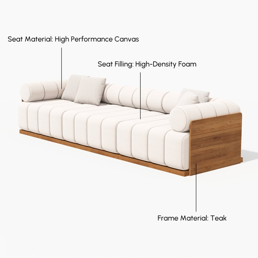Resaro Teak Wood Deep-Seat 3-Seater Outdoor Sofa Warm White window image