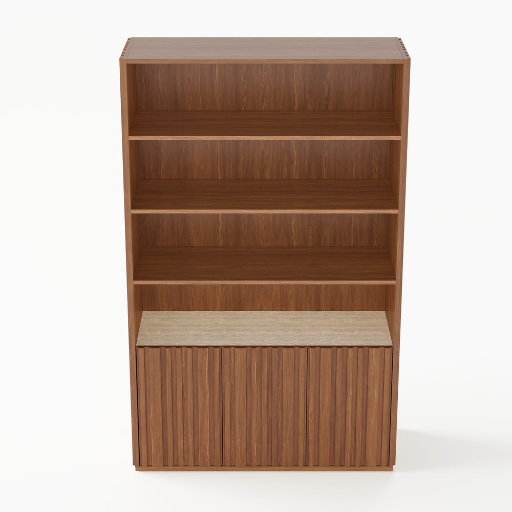 Aura 47” Ash Wood Fluted Walnut Bookcase With Sintered Stone Top window image
