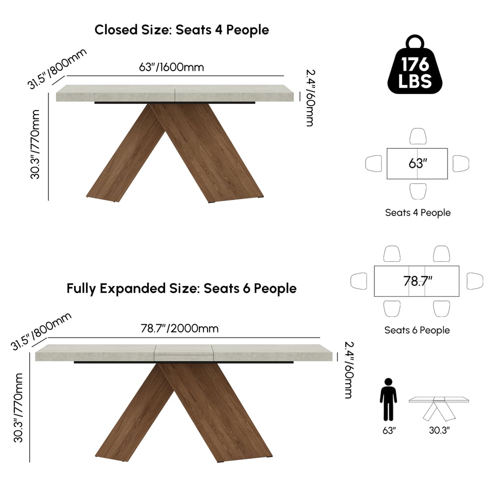 Dining Set 63"-79" Extendable Wood Dining Table with 4 Chairs weights dimensions image