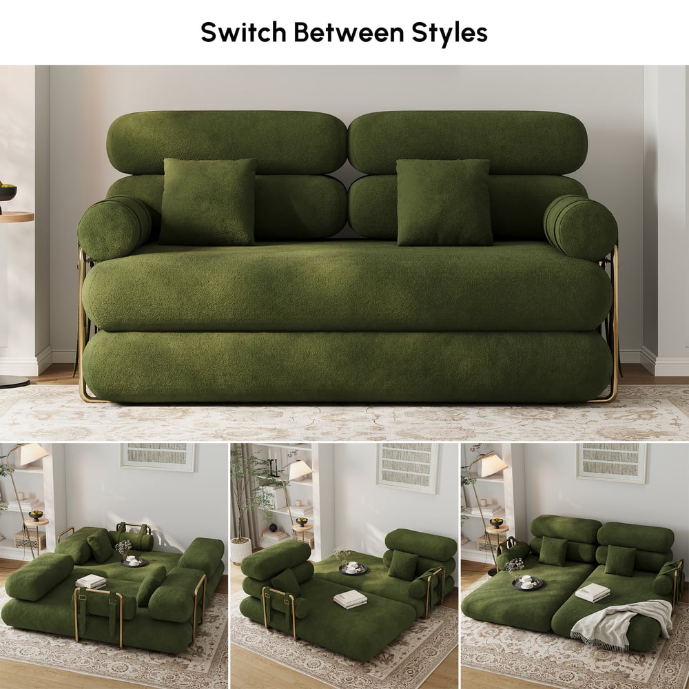 Canapé-lit convertible Humply 170 cm 2 places en velours chenille 4 en 1 image de fenêtre