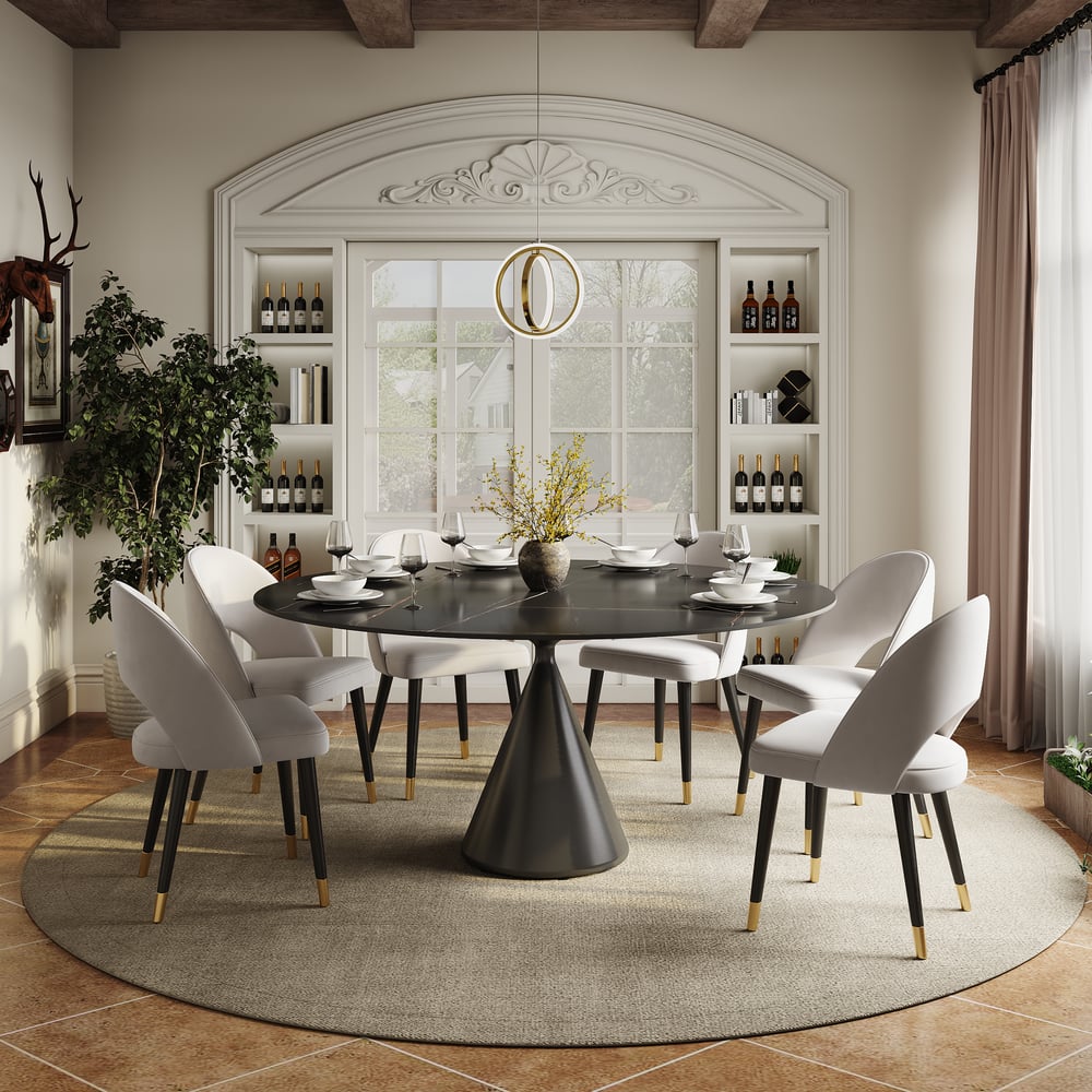 Customer Reviews for Modern 60" Round Matte Sintered Stone Dining Table with Black Pedestal Base, Seats 6