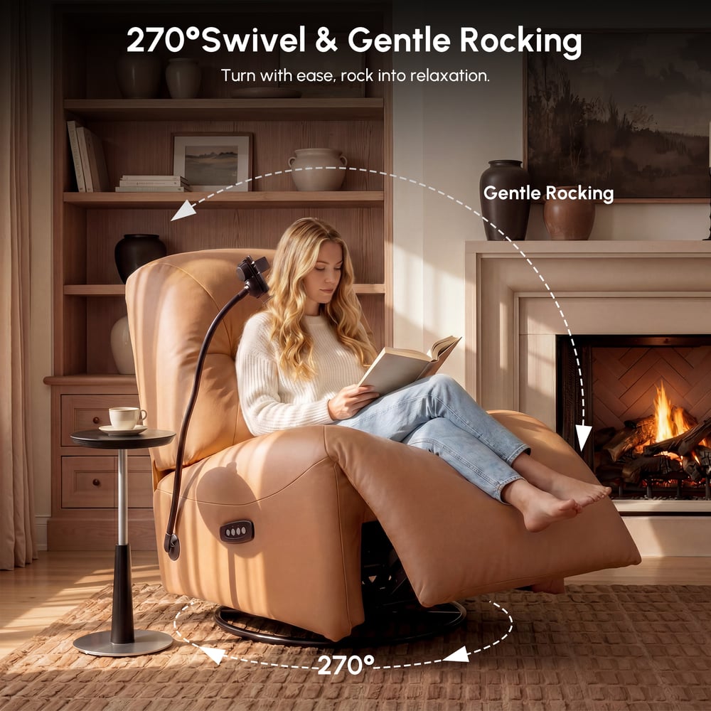 Leather Power Swivel Rocker Recliner Accent Chair with Phone Holder window image