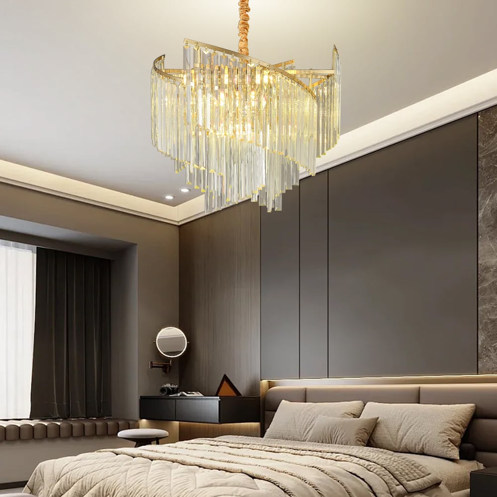 Spiral Art Modern 10-light Crystal Chandelier with Adjustable Chain in Gold window image