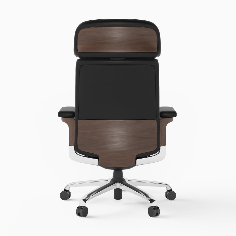 Black Genuine Leather Swivel Office Chair with Ergonomic Synchro-Tilt Recline System window image