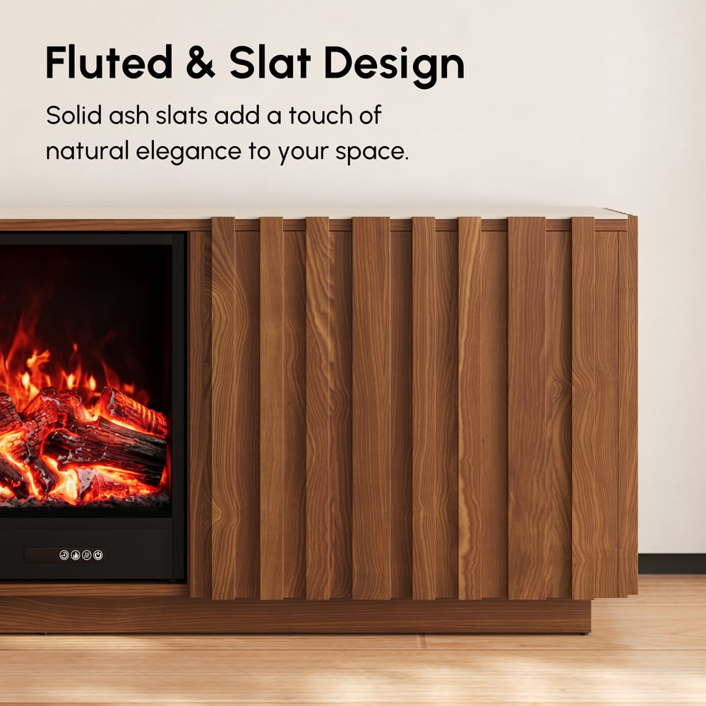 Aura 84" Sintered Stone Top Electric Fireplace TV Stand window image