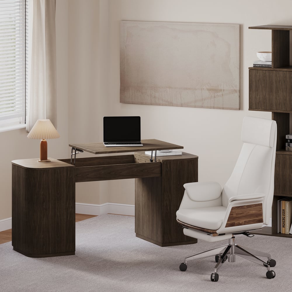 Velign 60" Walnut Standing Computer Desk with 2-Door Storage Cabinet window image