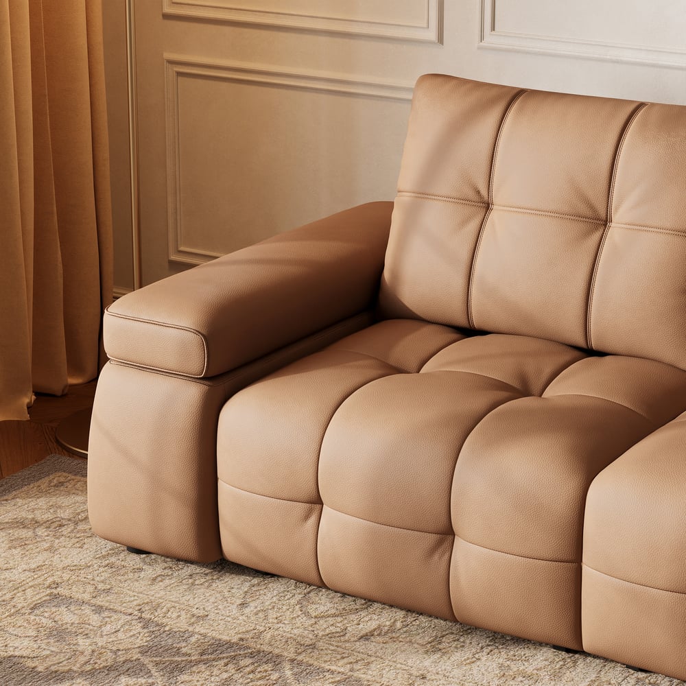 130" 3-Seater Genuine Leather Power Convertible Sleeper Sofa with adjustable armrests window image