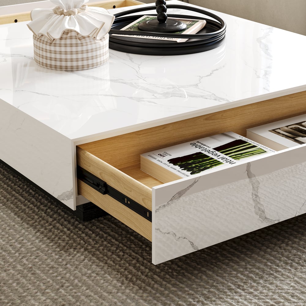 200 cm Sintersteen Elektrische Haard TV-meubel & Salontafel Set Vensterafbeelding