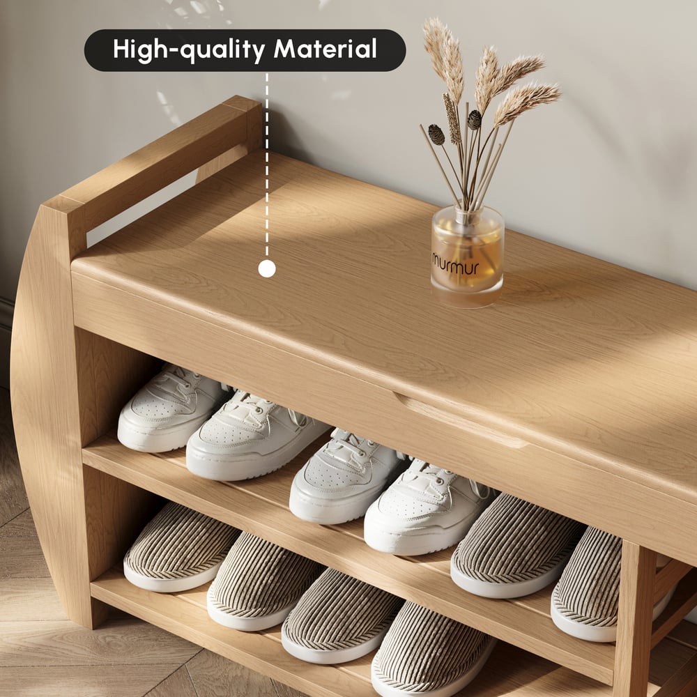 Banc d'entrée en bois massif naturel de 40 pouces avec rangement pour chaussures et étagère à chaussures image de fenêtre