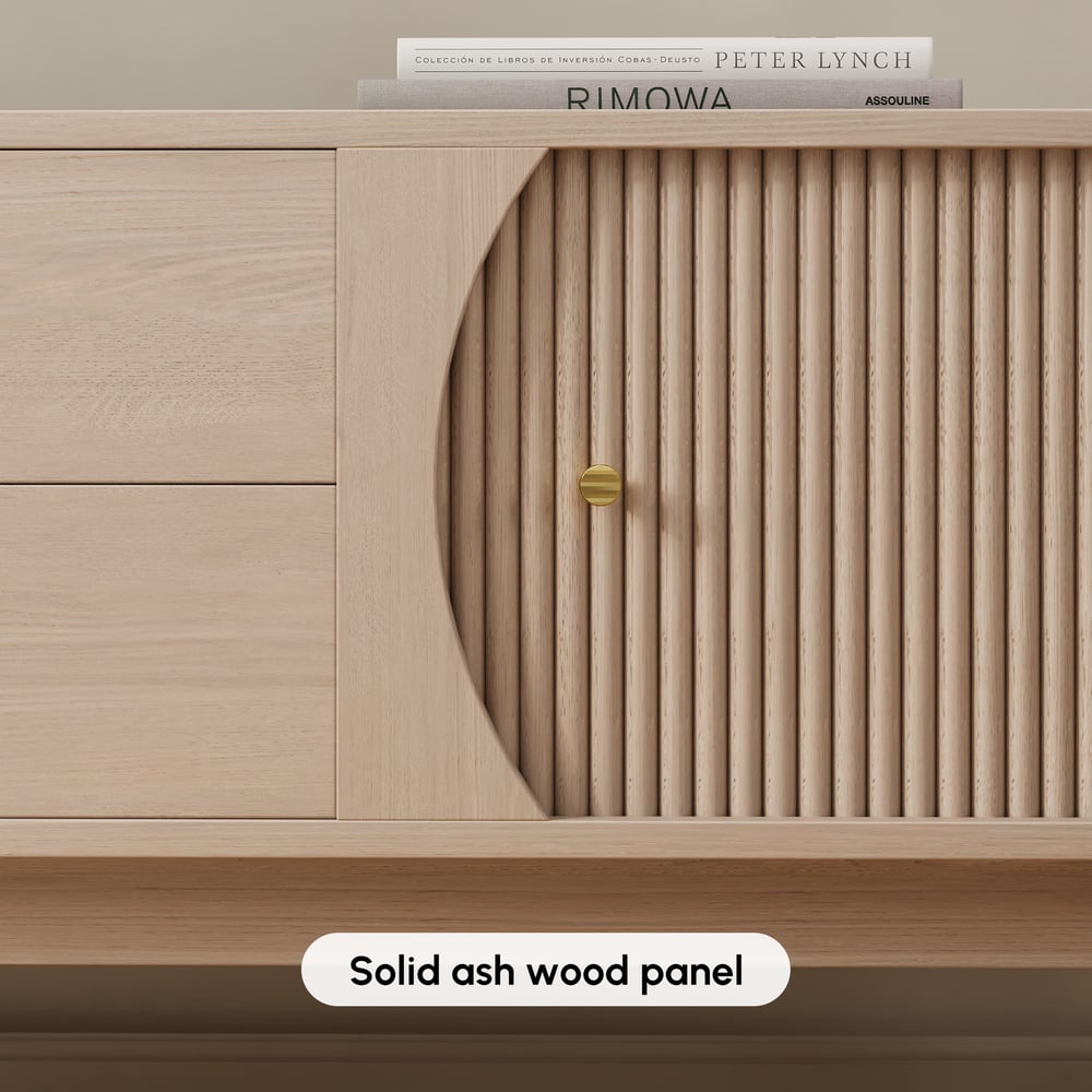 72" Ash Wood Fluted TV Stand with Storage window image
