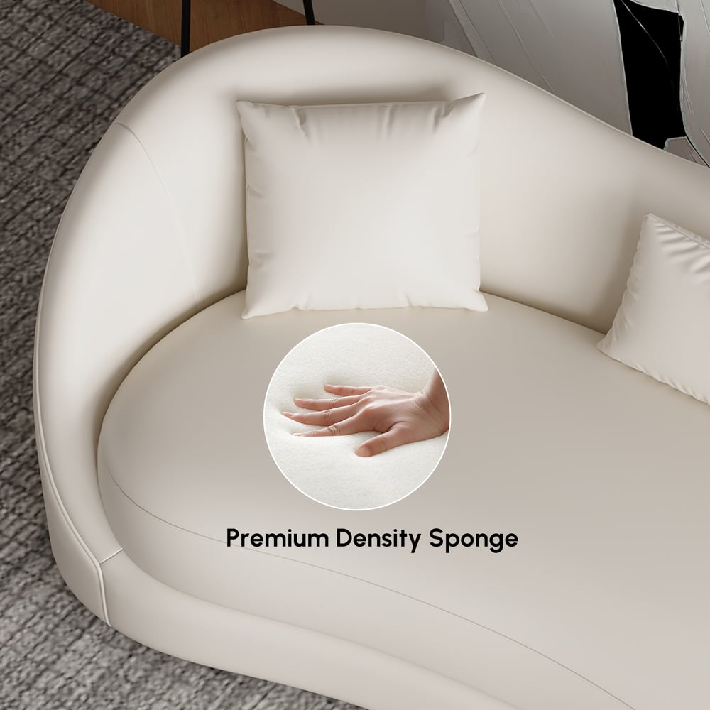 84" Performance Leather Curved Upholstered Sofa with Pillows window image