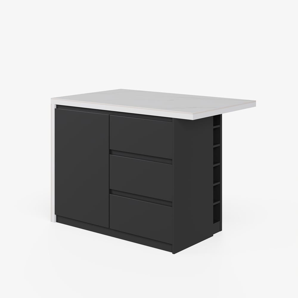 Modern 1270 mm Glossy Sintered Stone Kitchen Island with Storage, White & Black window image