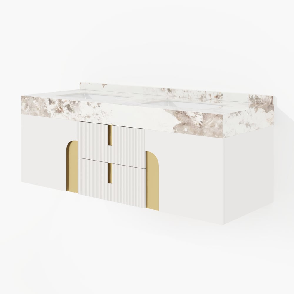 Artis 152 cm Meuble de salle de bain flottant double vasque avec plateau en pierre frittée image de fenêtre