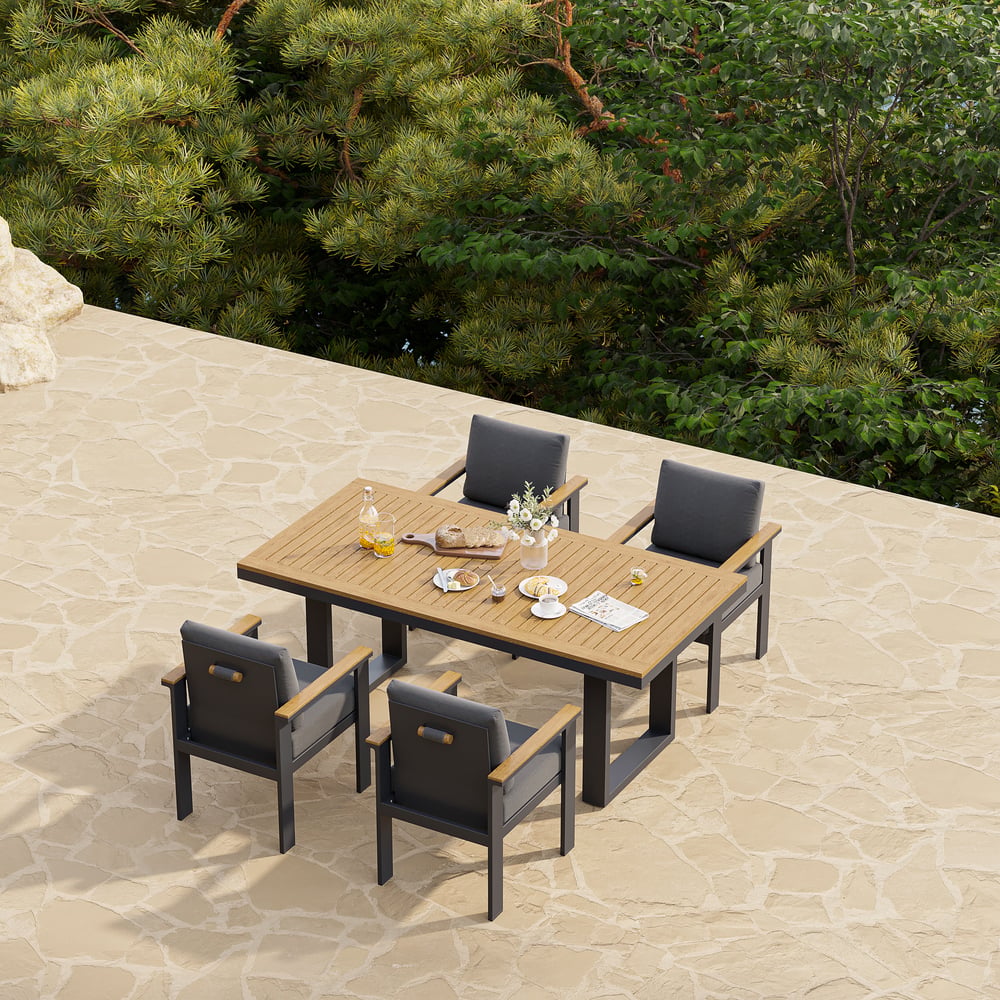Tevara 5-Piece Rectangular Wood & Aluminium Outdoor Patio Dining Set for 4 People window image
