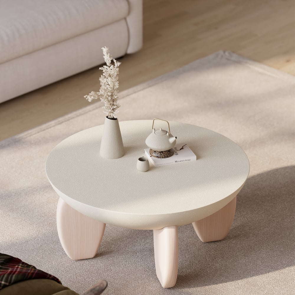 Curva Round Concrete Walnut Coffee Table with Wood Legs window image