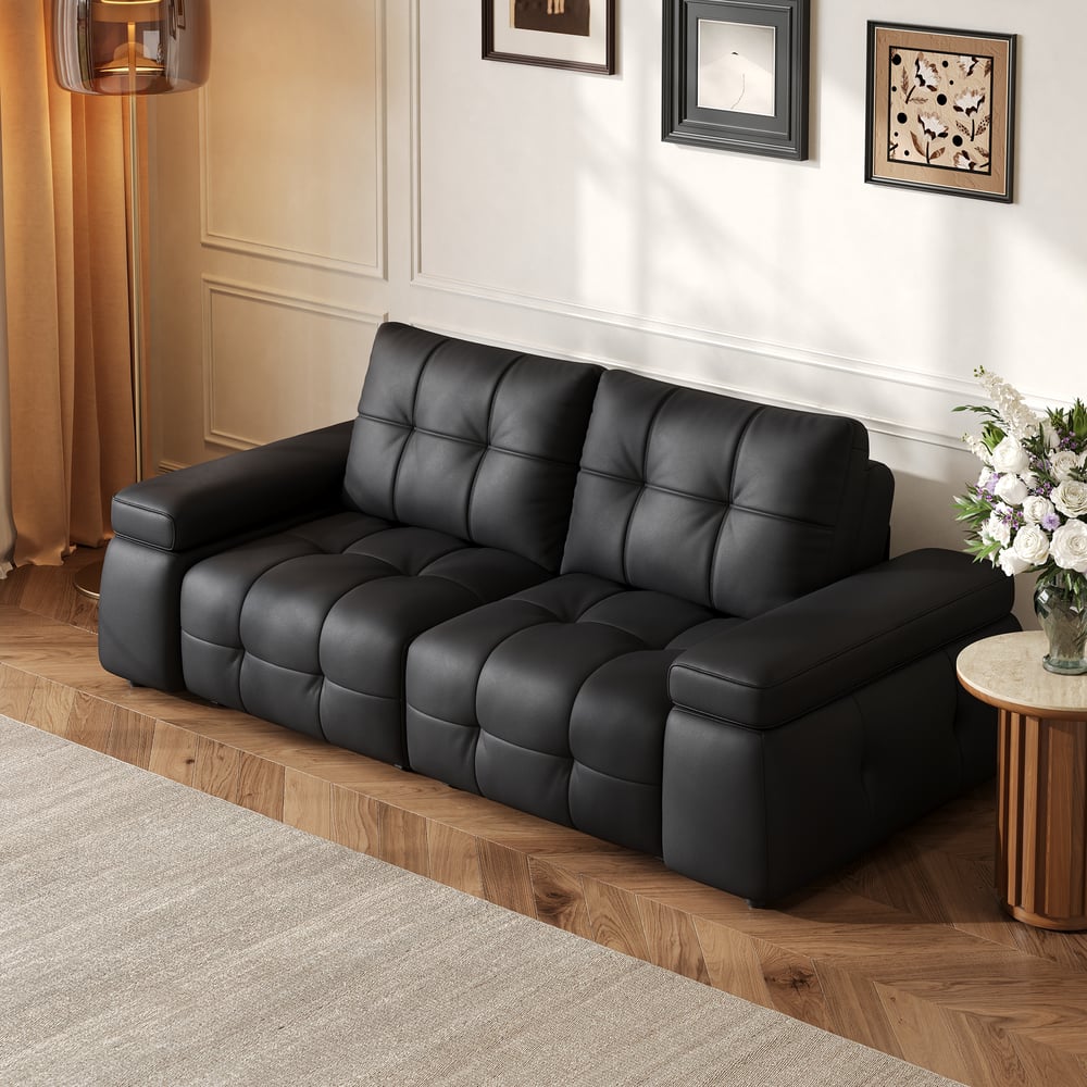 96" 2-Seater Genuine Leather Power Convertible Sleeper Sofa with adjustable armrests window image