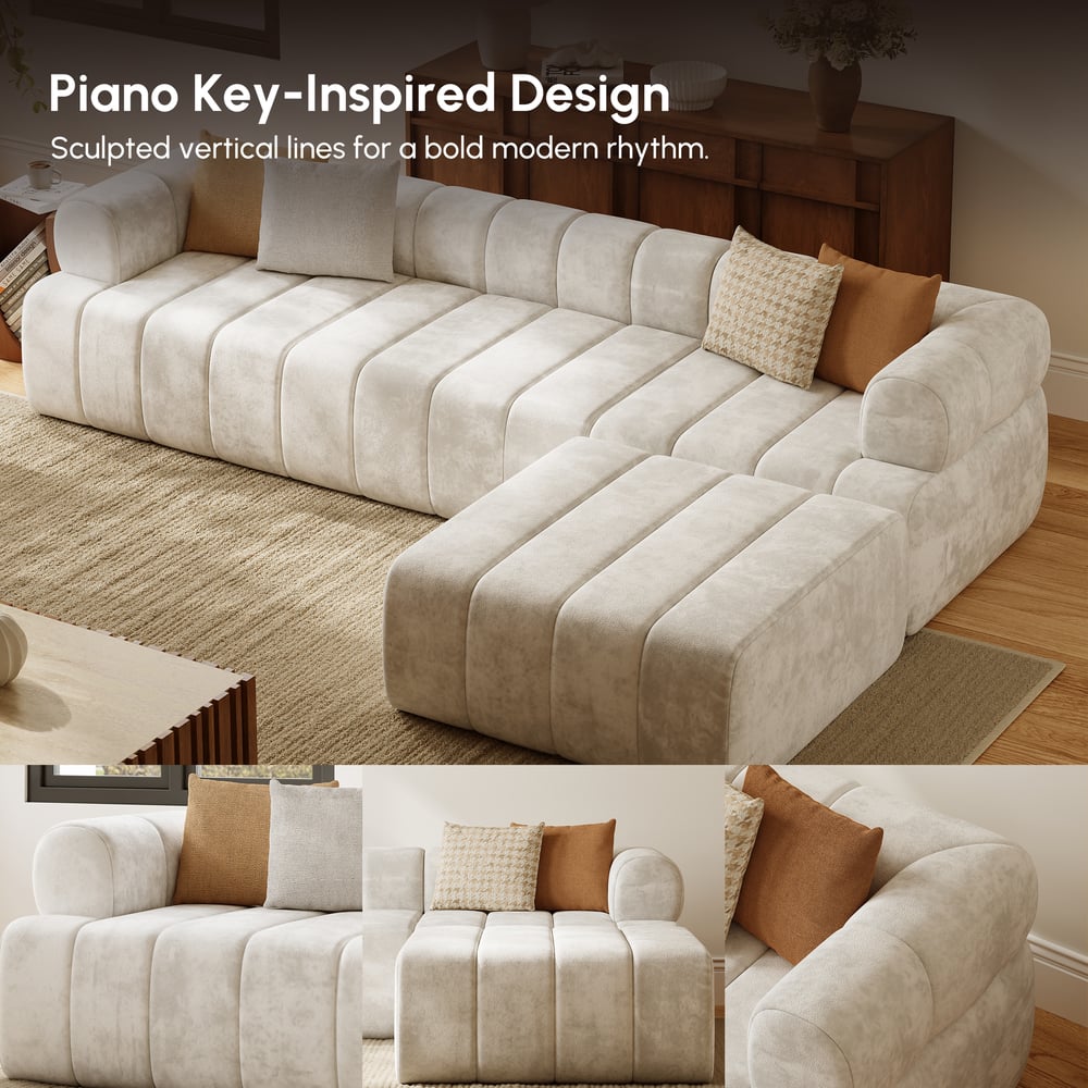 Nimbus 118" 4-Piece Channel Tufted Velvet Sectional Sofa with Ottoman window image