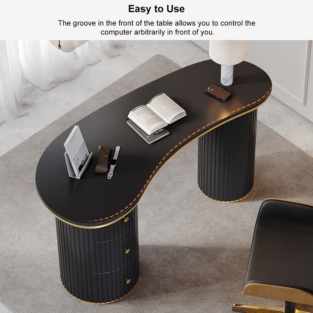 Matte Black Curved Wooden Office Desk & Adjustable Swivel Executive Chair in Black window image
