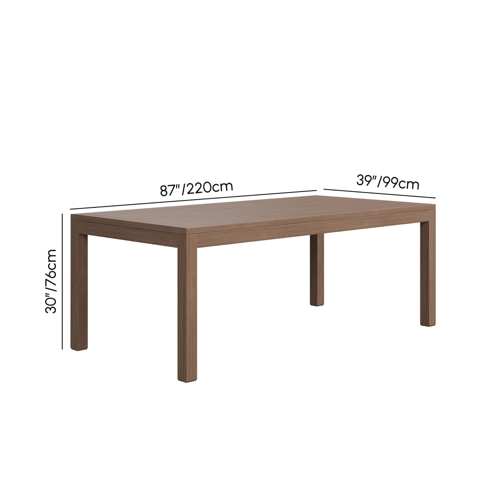 Table à manger d'extérieur à lattes en aluminium finition noyer Wevara 86.6" Poids, dimensions, image