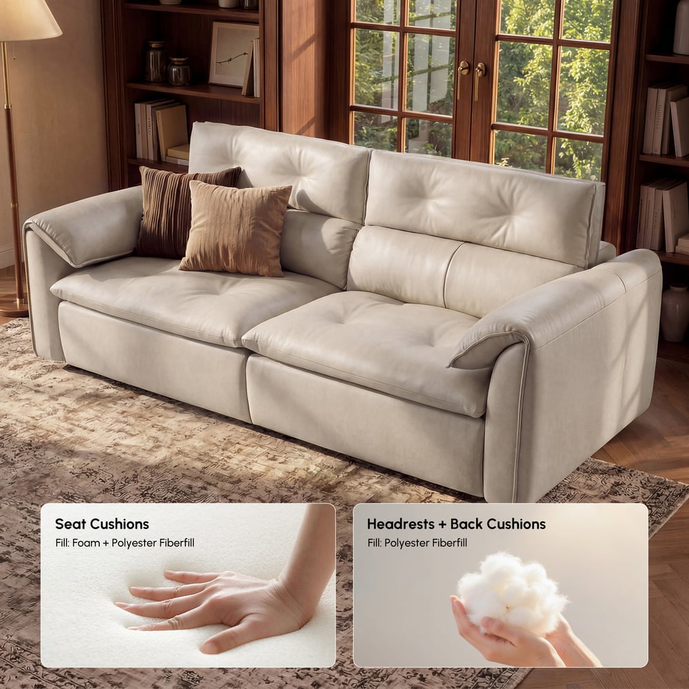 87" 2-Seater Genuine Leather Power Convertible Sleeper Sofa with Adjustable Headrests window image