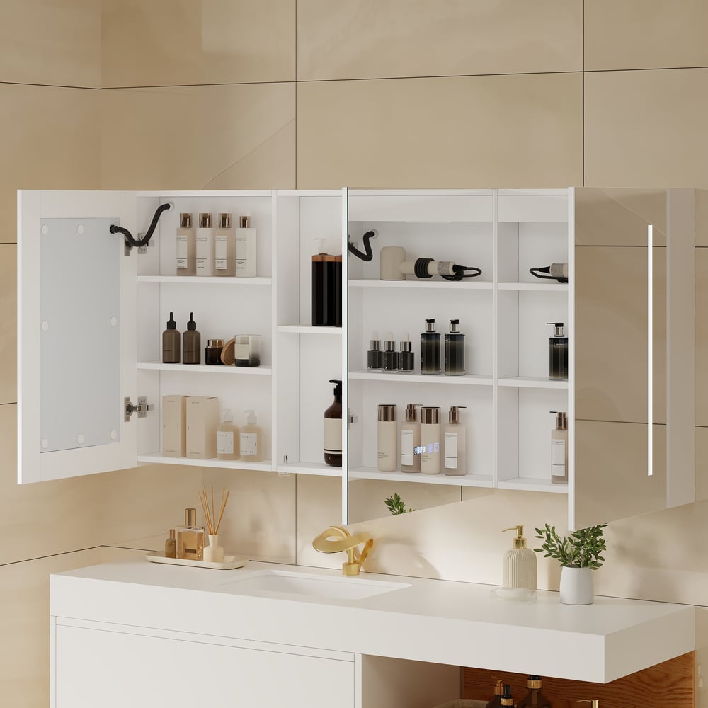 150cm LED Bathroom Medicine Cabinet with Anti-Fog, Dimmable Tri-Color Lighting window image