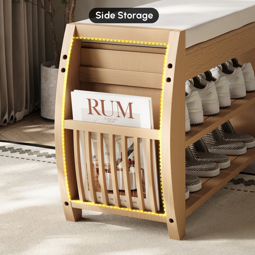 32'' Solid Wood Natural Shoe Storage Entryway Bench with Shoe Rack window image