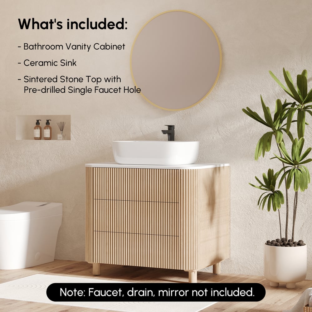 32" Fluted Single Bathroom Vanity with Vessel Sink Freestanding Design window image