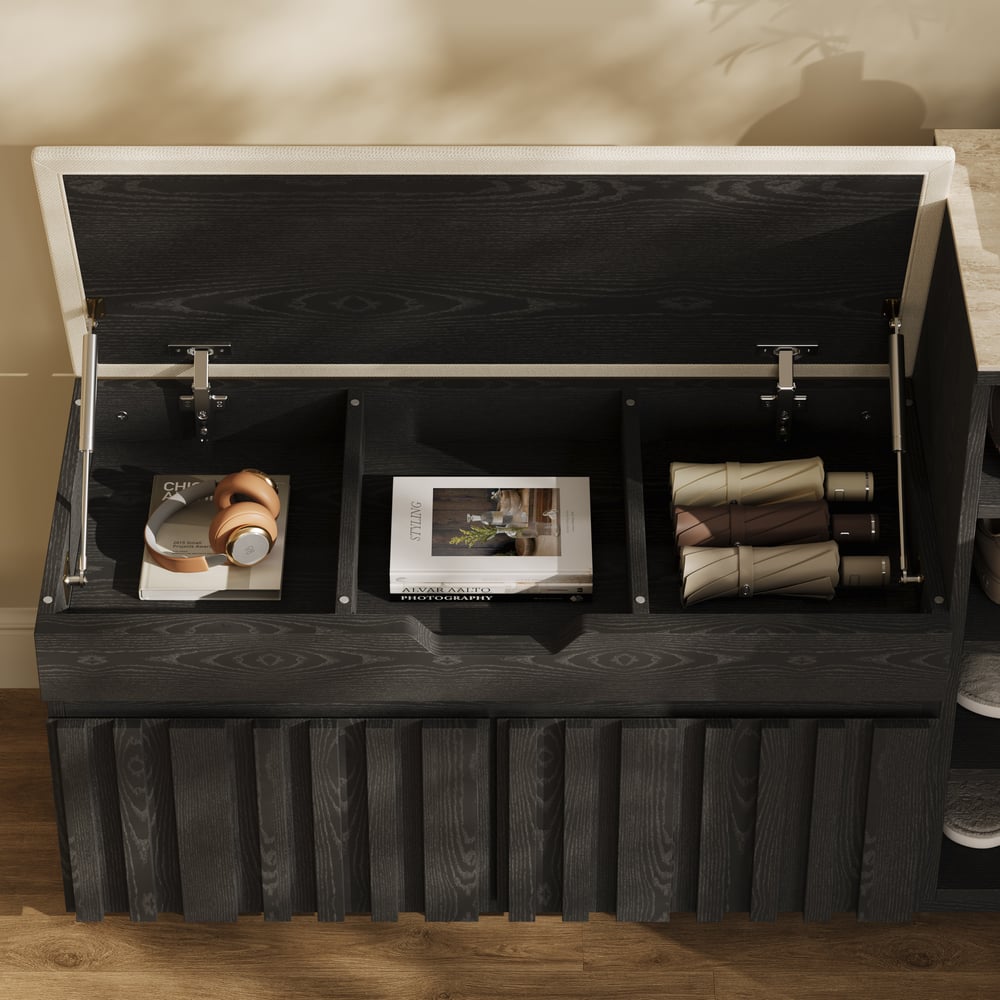 Aura 47” Wooden Shoe Storage Bench with Right-Side Cabinet for Entryway window image