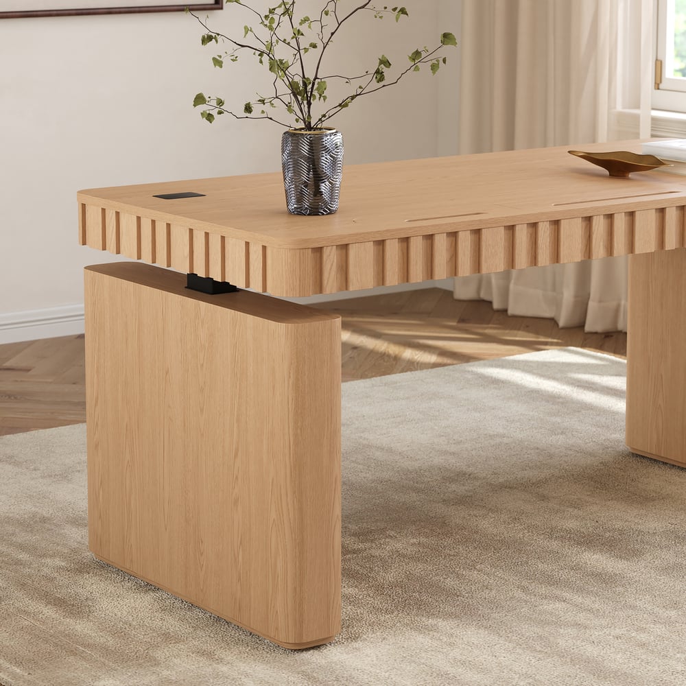 Aura 160 cm Natural Fluted Electric Adjustable Standing Desk window image