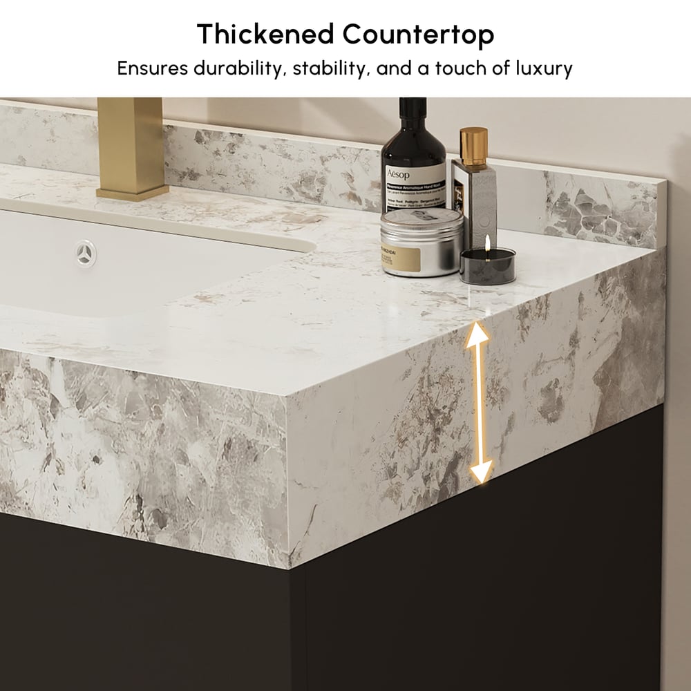 Meuble-lavabo simple autoportant Artis de 91cm avec dessus en pierre frittée image de fenêtre