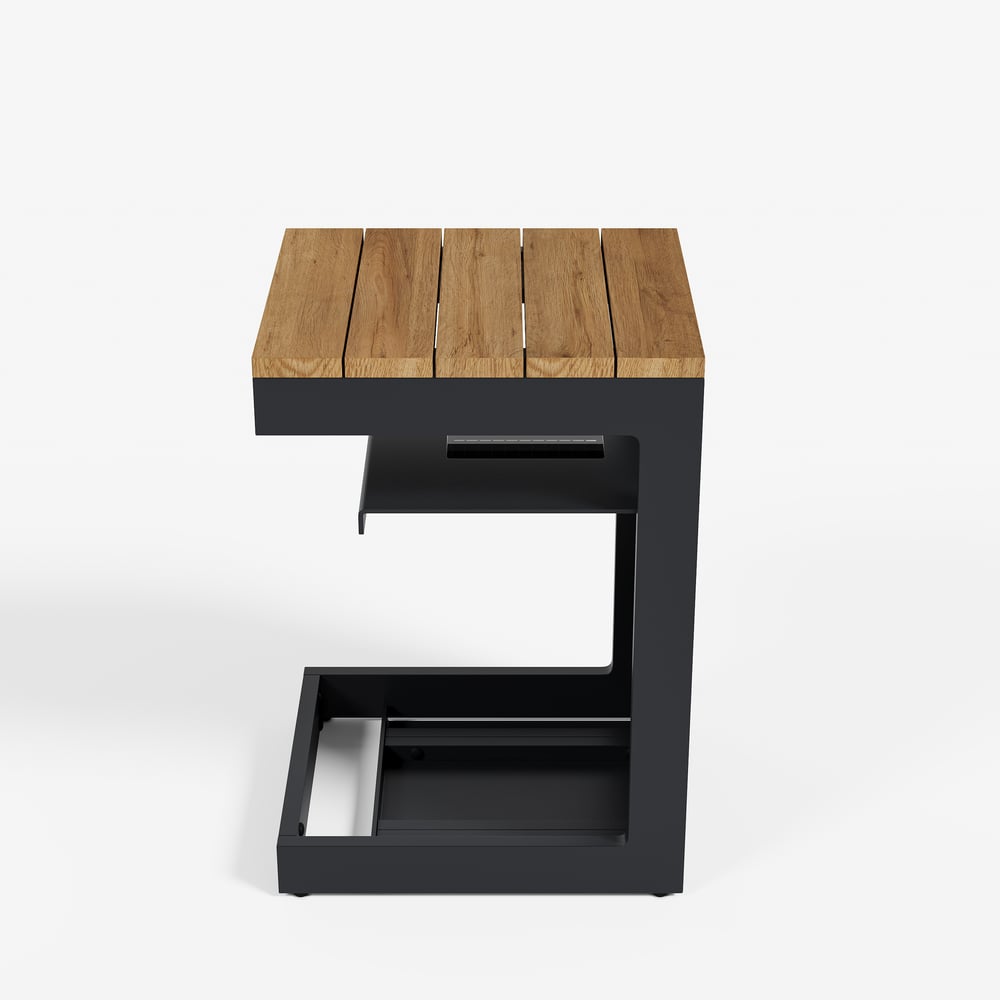 Tevara Outdoor Teak & Aluminum Solar Side Table (17") window image