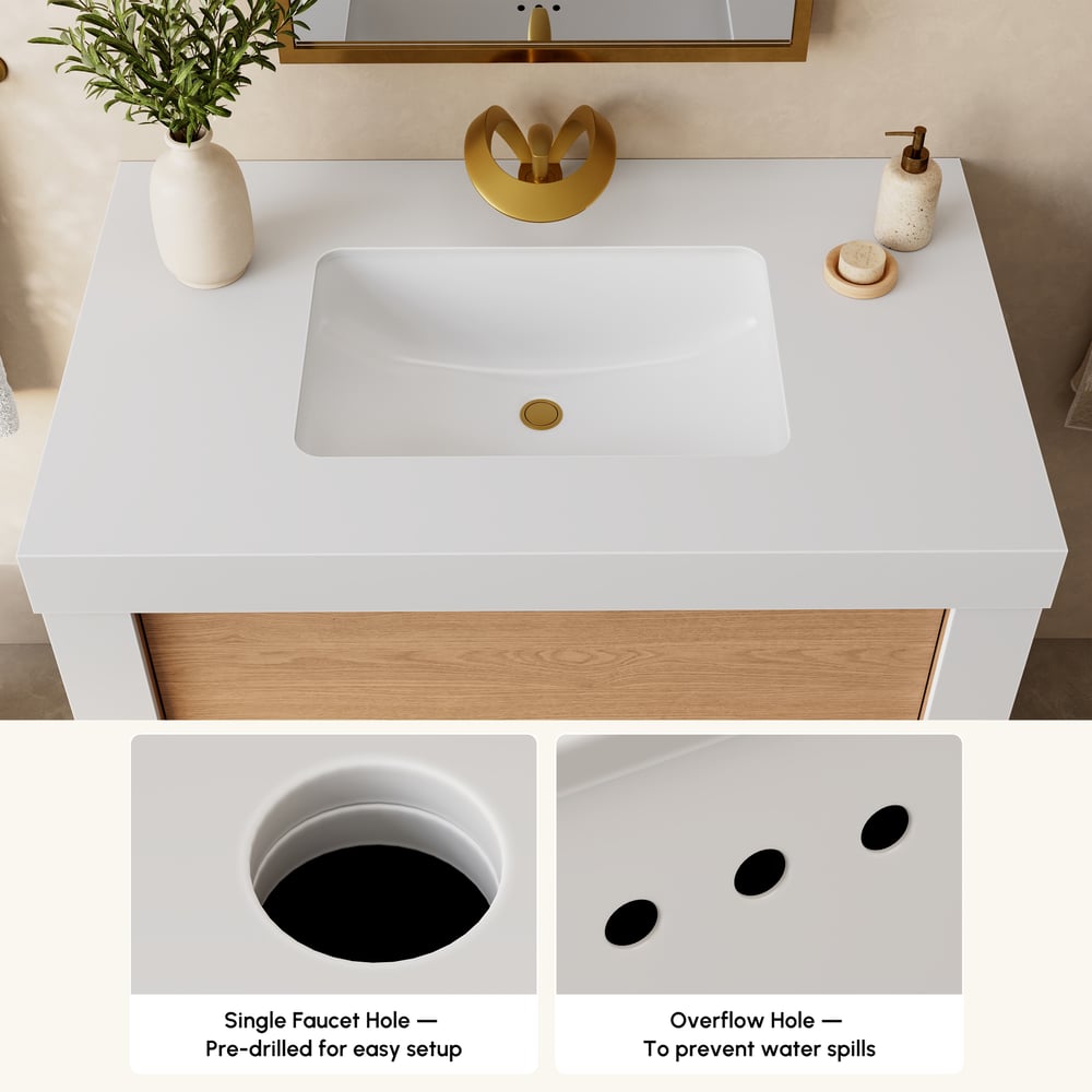 36" Single Bathroom Vanity with Ceramic Sink, Sintered Stone Top window image