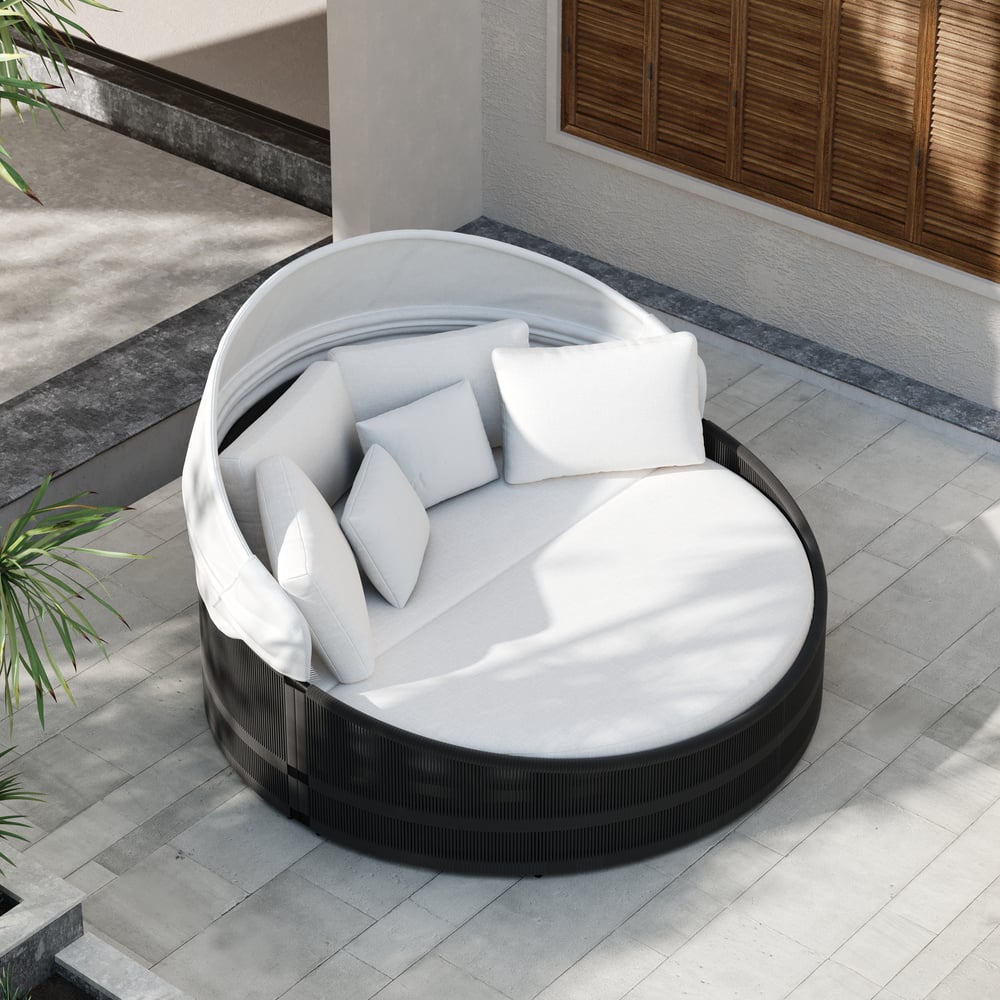 Costra Weatherproof Round Patio Daybed with Adjustable Canopy in Black window image