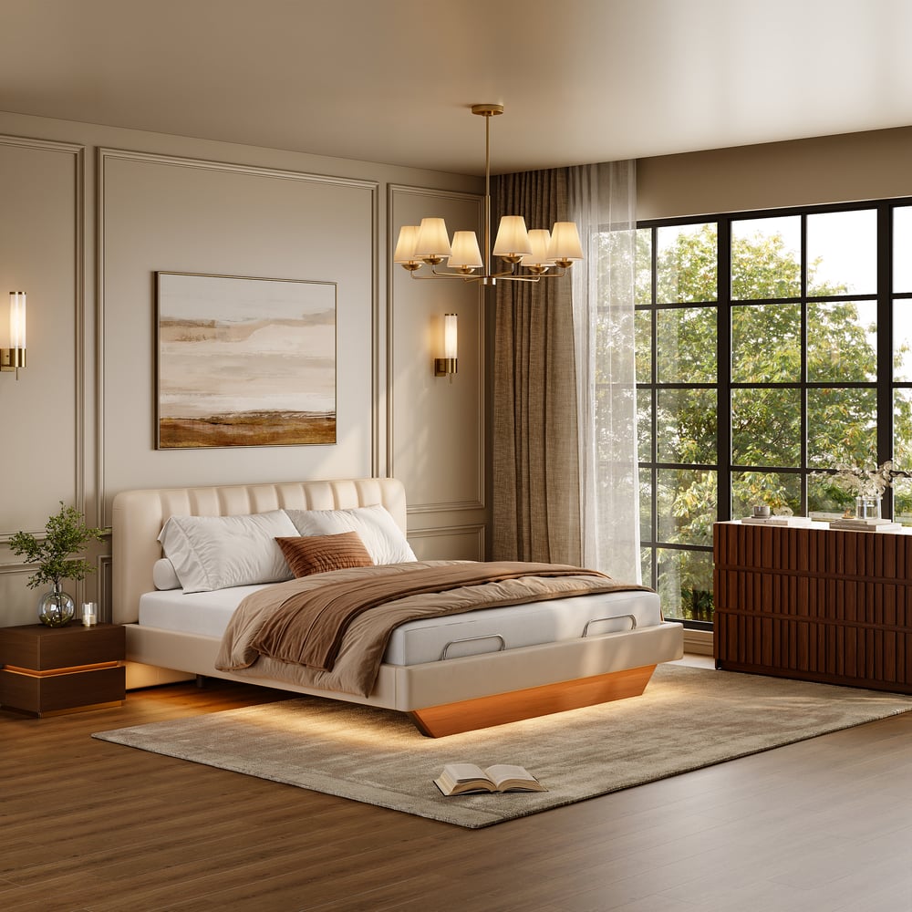 King Genuine Leather Zero Gravity Adjustable Bed Set window image