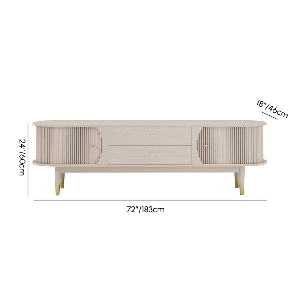 72" Ash Wood Fluted TV Stand with Storage weights dimensions image