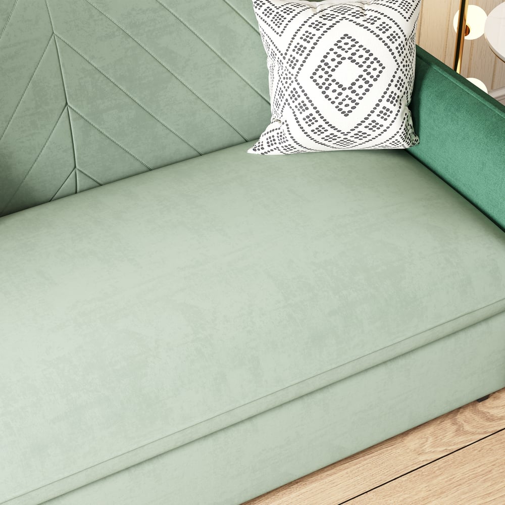 170 cm 2-Seater Green Velvet Convertible Sleeper Sofa with Storage & Pillows window image