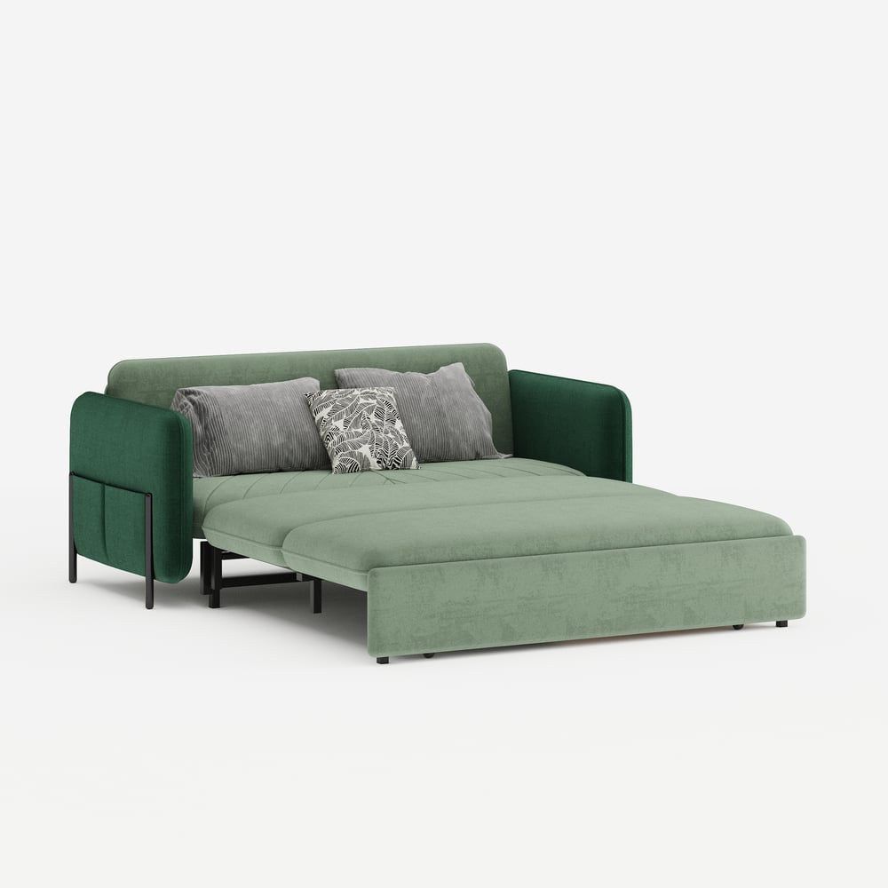 170 cm 2-Seater Green Velvet Convertible Sleeper Sofa with Storage & Pillows window image