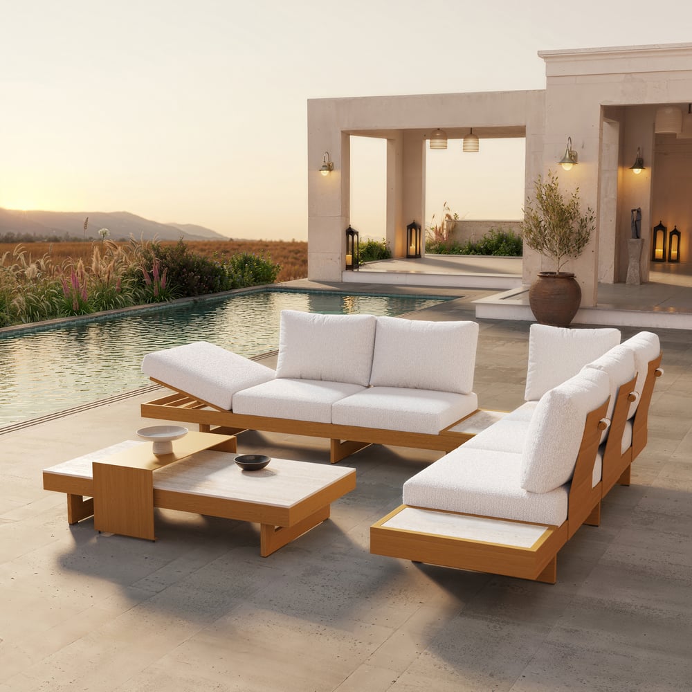 Tevara 4-Piece Outdoor Sintered Stone & Aluminum Modular Sofa Set with Coffee Table window image