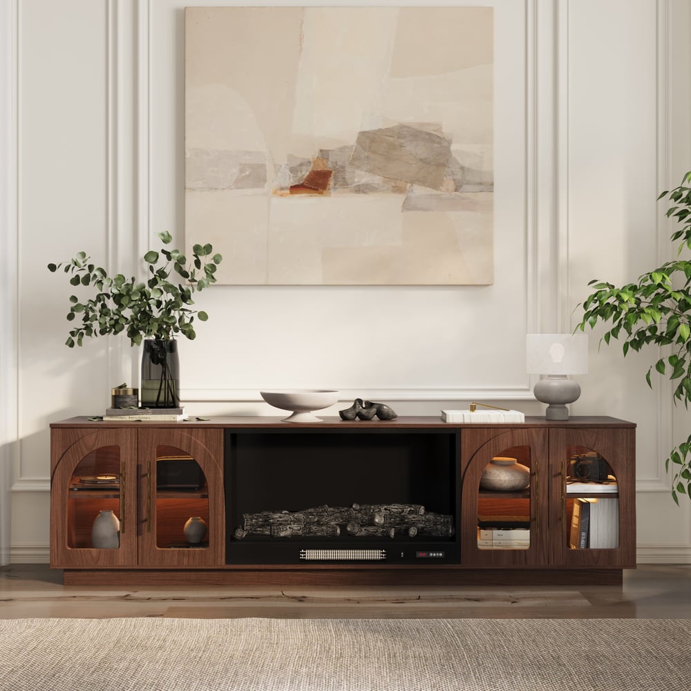 Arune 80" Arched Glass Doors Electric Fireplace TV Stand with Remote Control window image
