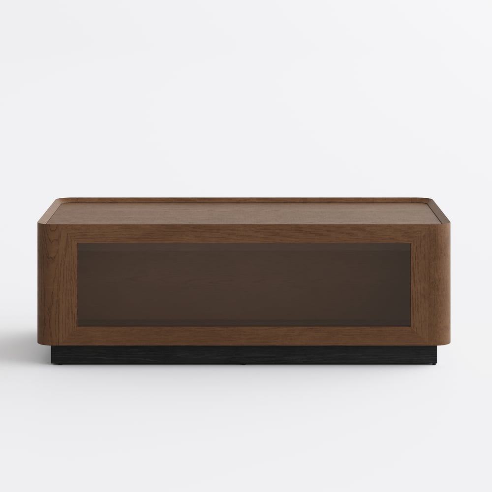 47" Glass Door Walnut Coffee Table with Storage and LED window image