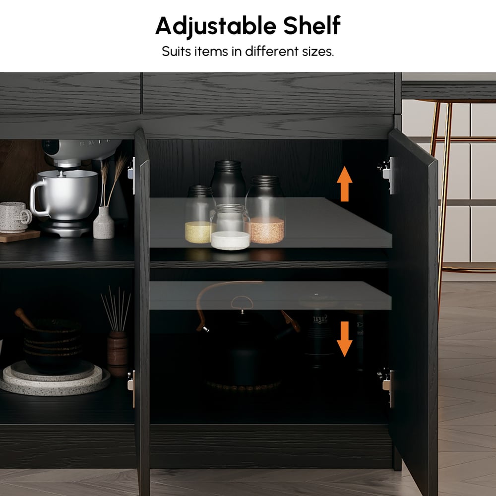 Îlot de cuisine extensible en pierre frittée mate de 81''-112" avec rangement, Noir image de fenêtre