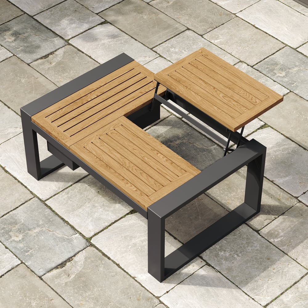 Slatera 4-Pieces Modular Outdoor Sofa Set Aluminum & Acacia for 4 Person in Light Gray window image